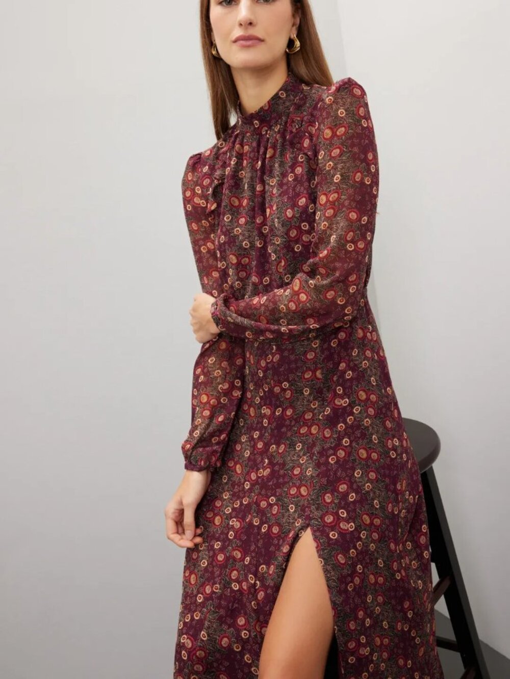 Saloni Akina Wine Jacqui-B Dress 100% Silk Size 2 Msrp $795 View 3